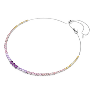 Matrix Tennis necklace, Gradient of round cuts, Multicolored, Rhodium plated