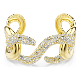 Dextera cuff, Round cut, White, Gold-tone plated