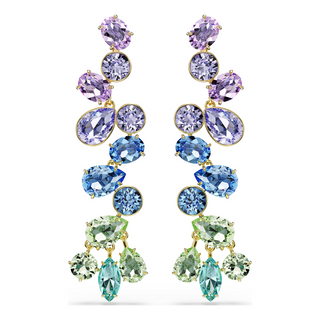 Gema drop earrings, Mixed cuts, Chandelier, Long, Multicolored, Gold-tone plated