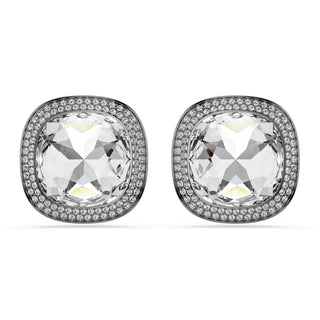 Una Angelic clip earrings, Cushion cut, White, Ruthenium plated