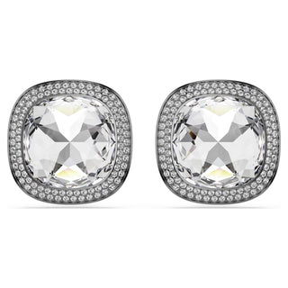 Una Angelic clip earrings, Cushion cut, White, Ruthenium plated