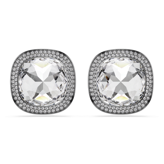 Una Angelic clip earrings, Cushion cut, White, Ruthenium plated