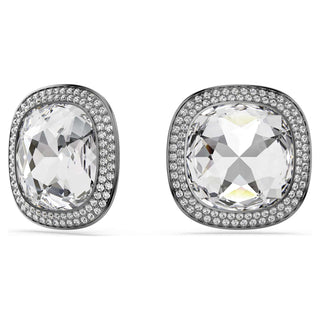 Una Angelic clip earrings, Cushion cut, White, Ruthenium plated