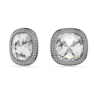 Una Angelic clip earrings, Cushion cut, White, Ruthenium plated