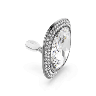 Una Angelic clip earrings, Cushion cut, White, Ruthenium plated