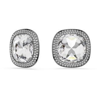 Una Angelic clip earrings, Cushion cut, White, Ruthenium plated