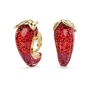 Idyllia clip earrings, Red, 18K gold finish