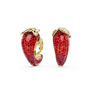 Idyllia clip earrings, Red, 18K gold finish