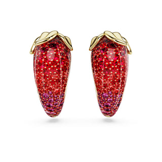 Idyllia clip earrings, Red, 18K gold finish