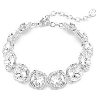 Una Angelic bracelet, Cushion cut, White, Rhodium plated