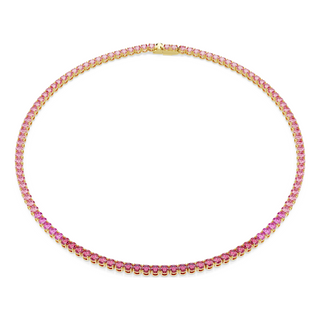 Matrix Tennis necklace, Round cut, Pink, Gold-tone plated