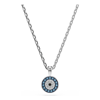 Luckily pendant, Pavé, Eye, Blue, Rhodium plated