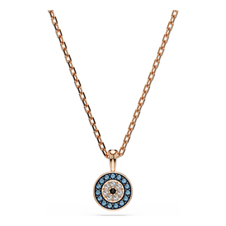 Luckily pendant, Pavé, Eye, Blue, Rose gold-tone plated