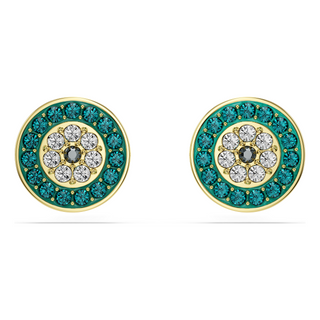 Luckily stud earrings, Pavé, Eye, Green, Gold-tone plated