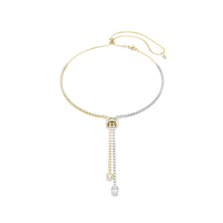 Hyperbola Y necklace, Round cut, Knot, White, Mixed metal finish