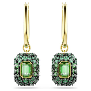 Sublima drop earrings, Octagon cut, Green, 18K gold finish