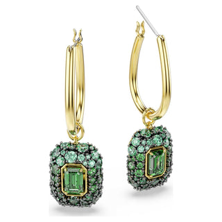 Sublima drop earrings, Octagon cut, Green, 18K gold finish