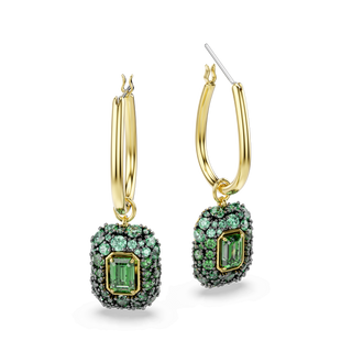 Sublima drop earrings, Octagon cut, Green, 18K gold finish