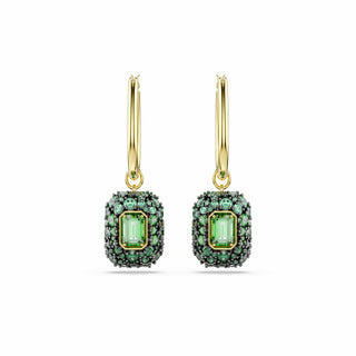 Sublima drop earrings, Octagon cut, Green, 18K gold finish