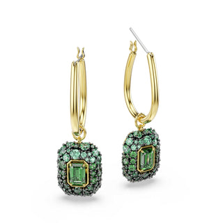 Sublima drop earrings, Octagon cut, Green, 18K gold finish