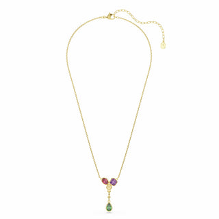 Imber Y pendant, Mixed cuts, Multicolored, 18K gold finish