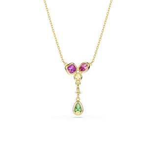 Imber Y pendant, Mixed cuts, Multicolored, 18K gold finish