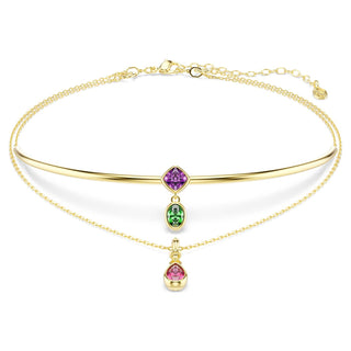 Imber layered necklace, Mixed cuts, Multicolored, 18K gold finish
