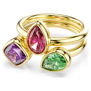Imber cocktail ring, Set (2), Mixed cuts, Multicolored, 18K gold finish