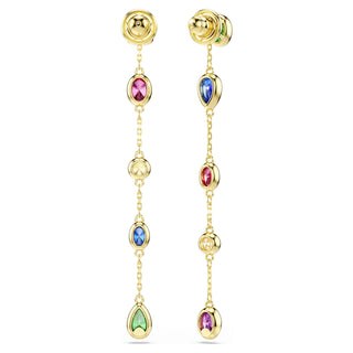 Imber drop earrings, Mixed cuts, Multicolored, 18K gold finish