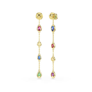 Imber drop earrings, Mixed cuts, Multicolored, 18K gold finish