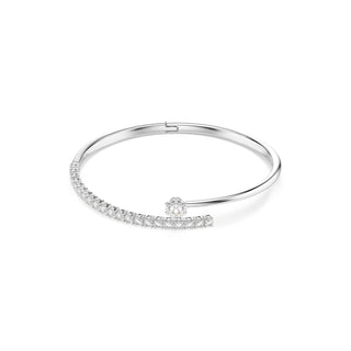 Matrix bangle, Round cut, White, Rhodium plated