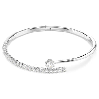 Matrix bangle, Round cut, White, Rhodium plated