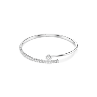 Matrix bangle, Round cut, White, Rhodium plated