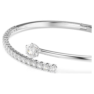 Matrix bangle, Round cut, White, Rhodium plated
