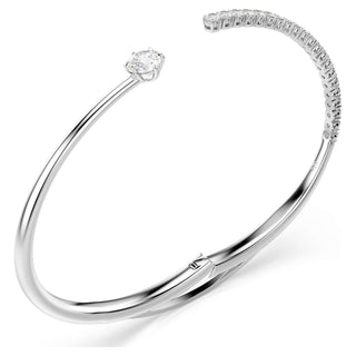 Matrix bangle, Round cut, White, Rhodium plated