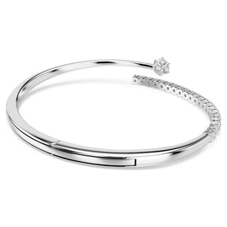 Matrix bangle, Round cut, White, Rhodium plated