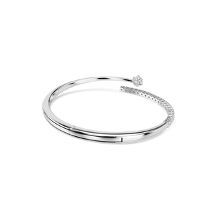 Matrix bangle, Round cut, White, Rhodium plated