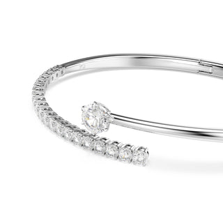 Matrix bangle, Round cut, White, Rhodium plated