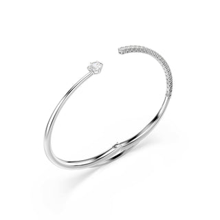 Matrix bangle, Round cut, White, Rhodium plated