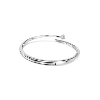 Matrix bangle, Round cut, White, Rhodium plated