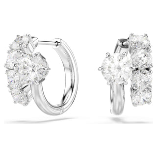 Matrix hoop earrings, Round cut, White, Rhodium plated