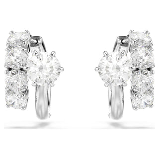 Matrix hoop earrings, Round cut, White, Rhodium plated