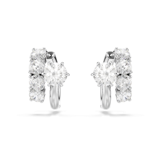 Matrix hoop earrings, Round cut, White, Rhodium plated
