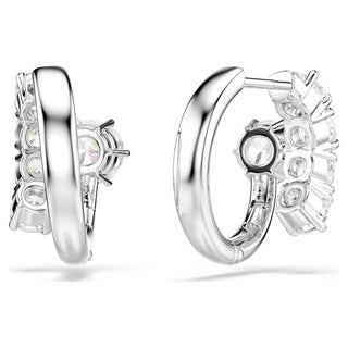 Matrix hoop earrings, Round cut, White, Rhodium plated