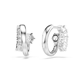 Matrix hoop earrings, Round cut, White, Rhodium plated
