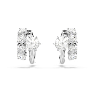 Matrix hoop earrings, Round cut, White, Rhodium plated