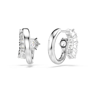 Matrix hoop earrings, Round cut, White, Rhodium plated