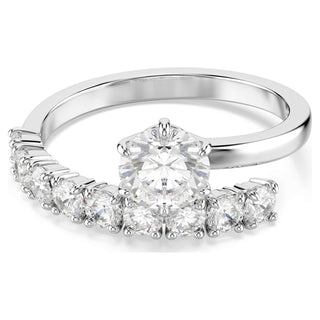Matrix open ring, Round cut, White, Rhodium plated