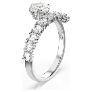 Matrix open ring, Round cut, White, Rhodium plated