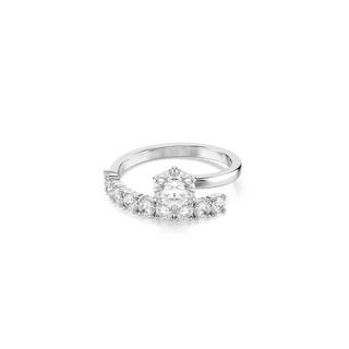 Matrix open ring, Round cut, White, Rhodium plated